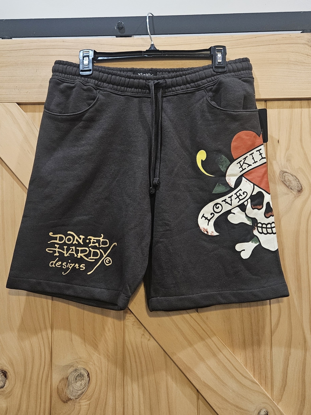 NWT | Ed By Ed Hardy Black Graphic Fleece Shorts | Medium